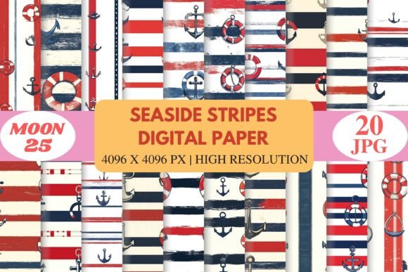 Download Seaside Stripes Digital Paper - Stripes digital paper Collection