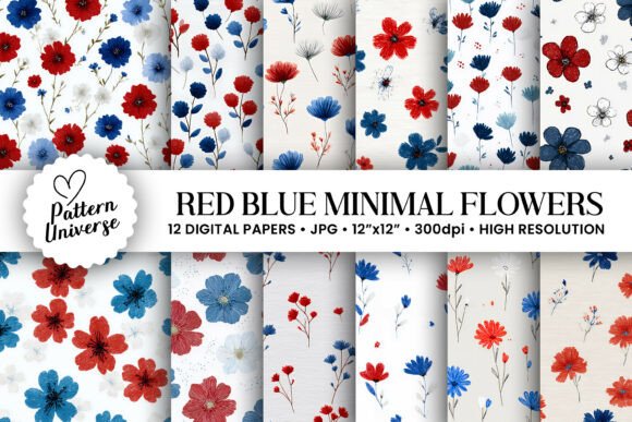Download Red Blue Minimal Flowers Pattern - Minimal flowers Collection