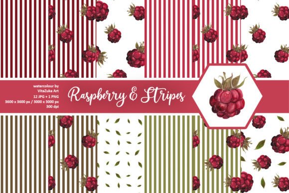 Download Raspberry and Stripes Digital Paper Set - Stripes digital paper Collection