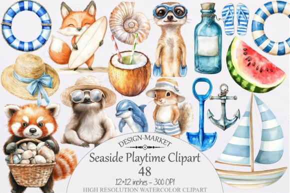 Download Watercolor Seaside Playtime Clipart - Seaside Collection